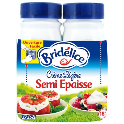 BRIDELICE CREME UHT LEGERE SEMI EPAISSE 18%MG BOUTEILLE 2X25CL