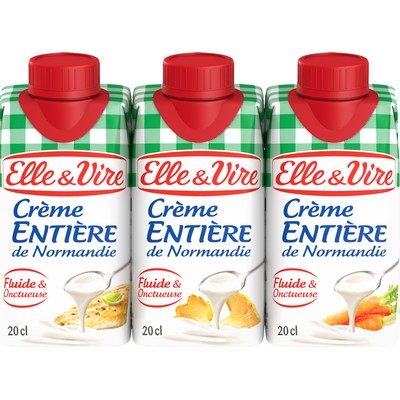 ELLE & VIRE CREME ENTIERE DE NORMANDIE BRIQUE LOT DE 3 X 20CL