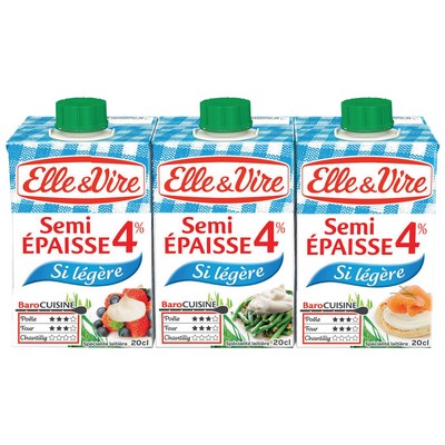 ELLE & VIRE SEMI-EPAISSE SI LEGERE 4%MG 3X20CL