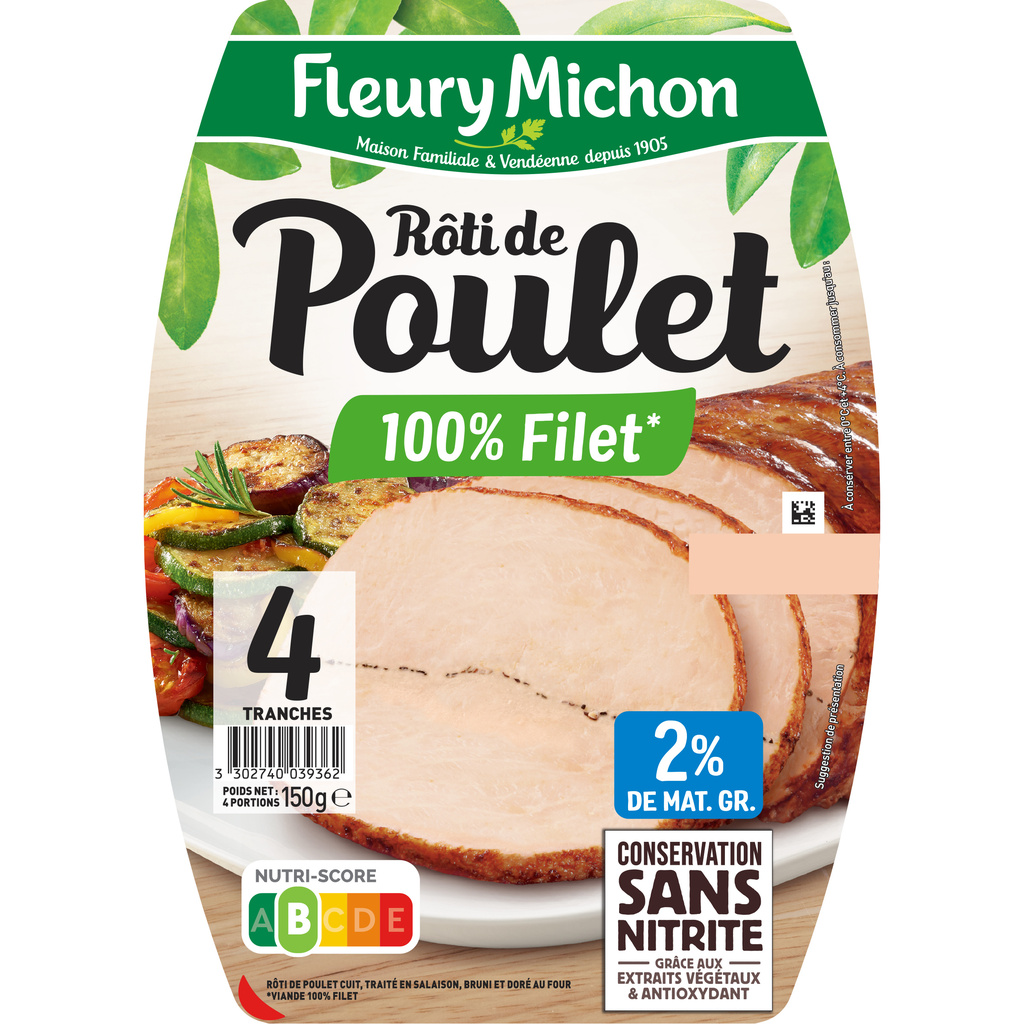 4 tr. Rôti de POULET Cuit Conservation Sans Nitrite