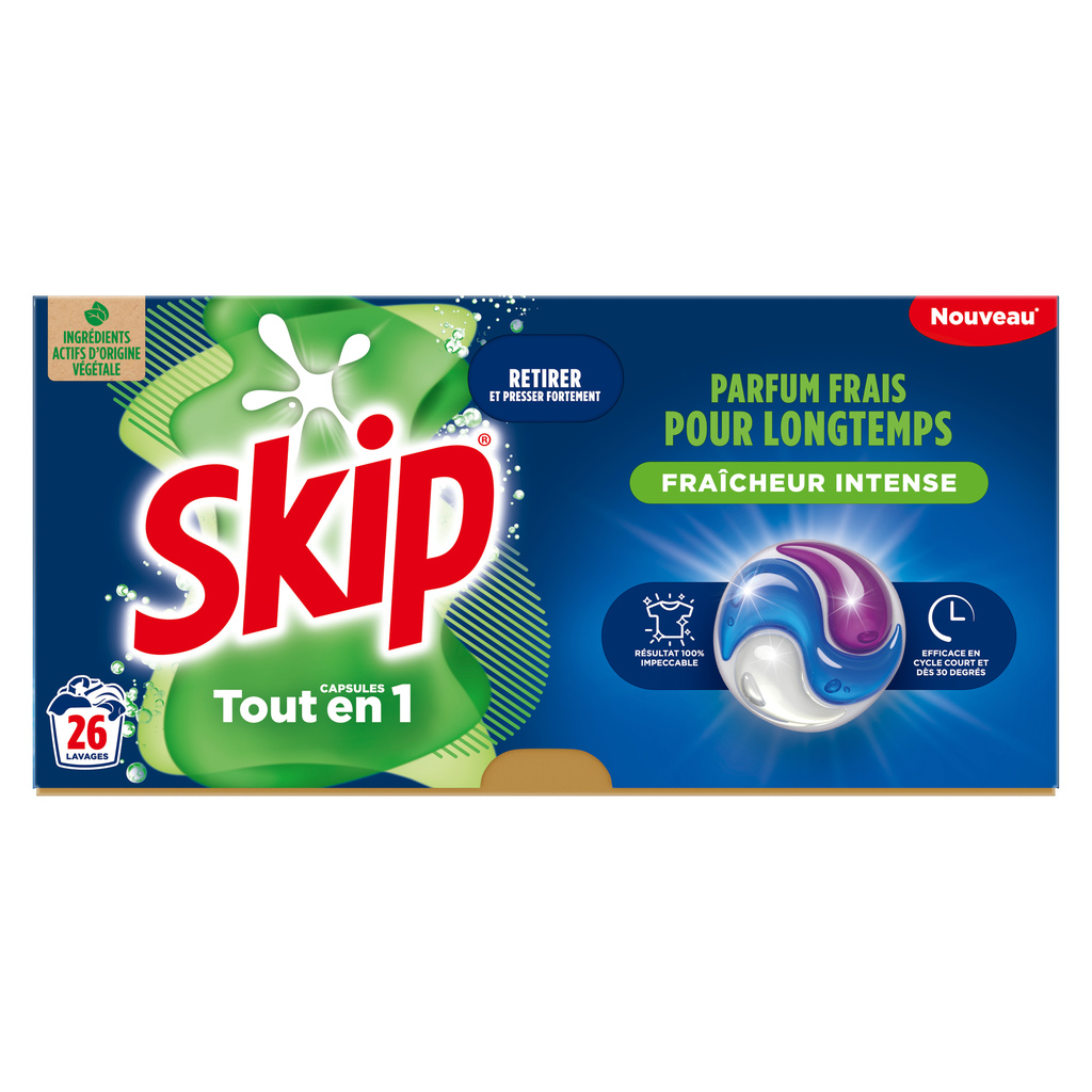 Skip Lessive Capsules Tout en 1 Fraîcheur Intense 26 Lavages