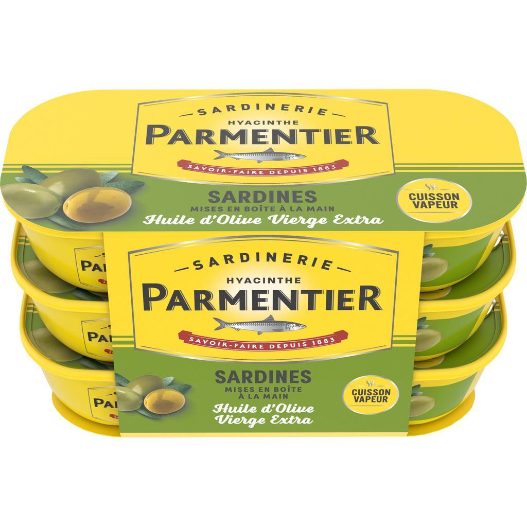 Sardines in Extra Virgin Olive Oil PARMENTIER 3x55g, pack of 3 individual portions