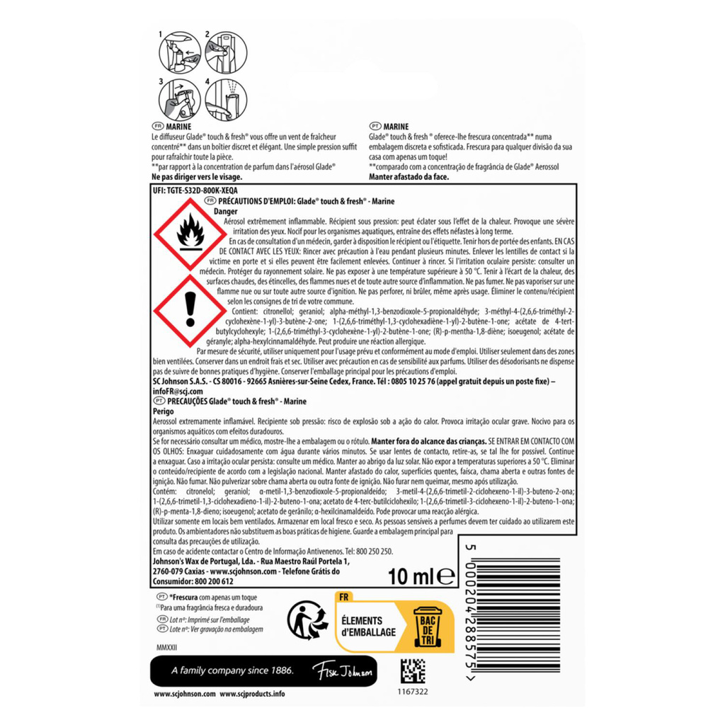 Diffuseur Touch&Fresh® Marine Glade® - aux huiles essentielles 10 ml