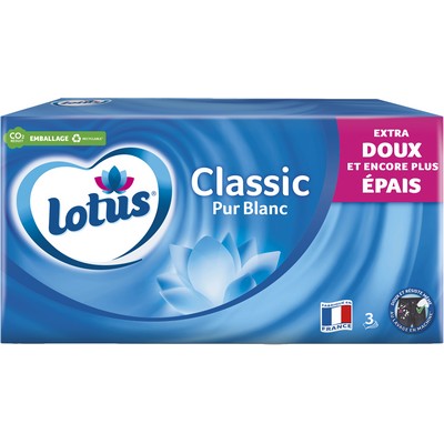 Boite Mouchoirs Lotus Classic+ Pur Blanc x80