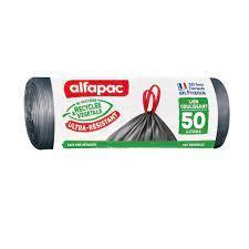 Pack of 10 Alfapac 50L Drawstring Trash Bags, Extra Strong