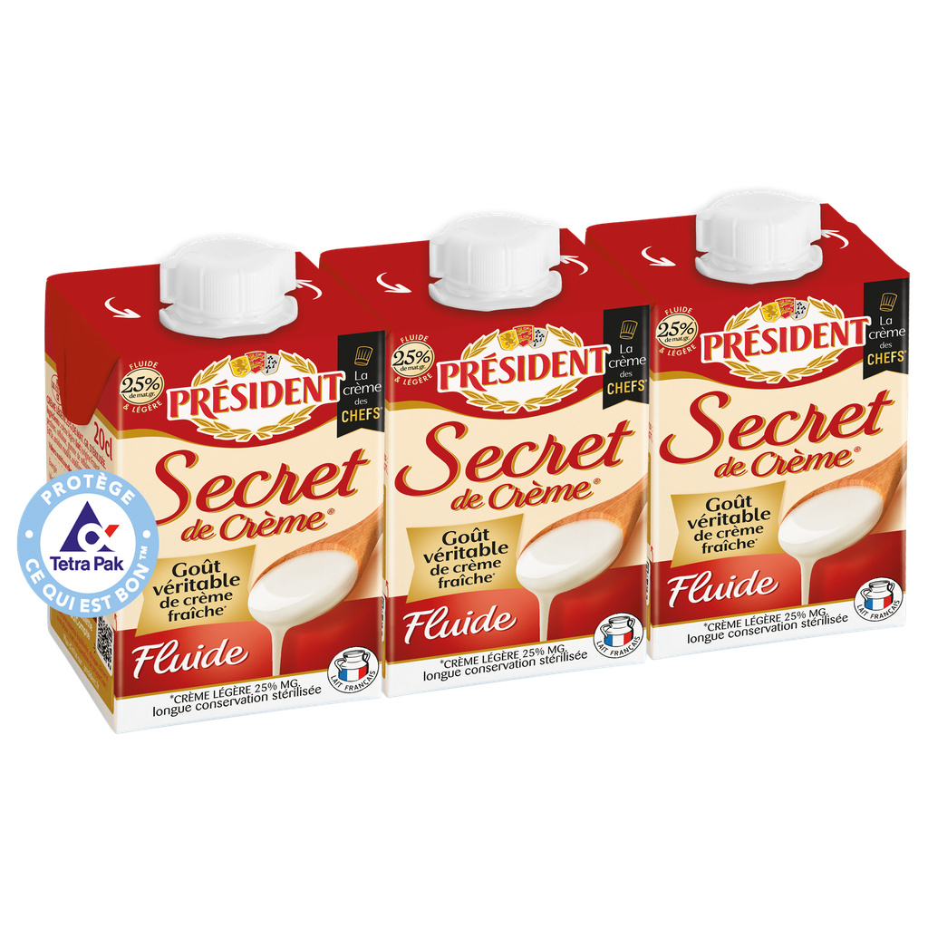 PRÉSIDENT Secret de Fluid Cream 25% Fat UHT Sterilized 3x20cl