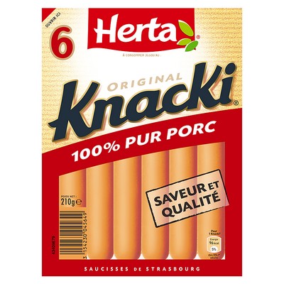 HERTA KNACKI ORIGINAL Saucisses 100% Porc x6 - 210g