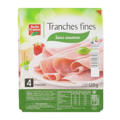 Premium Cooked Ham DD x4 Thin Slices Belle France Tray 120g