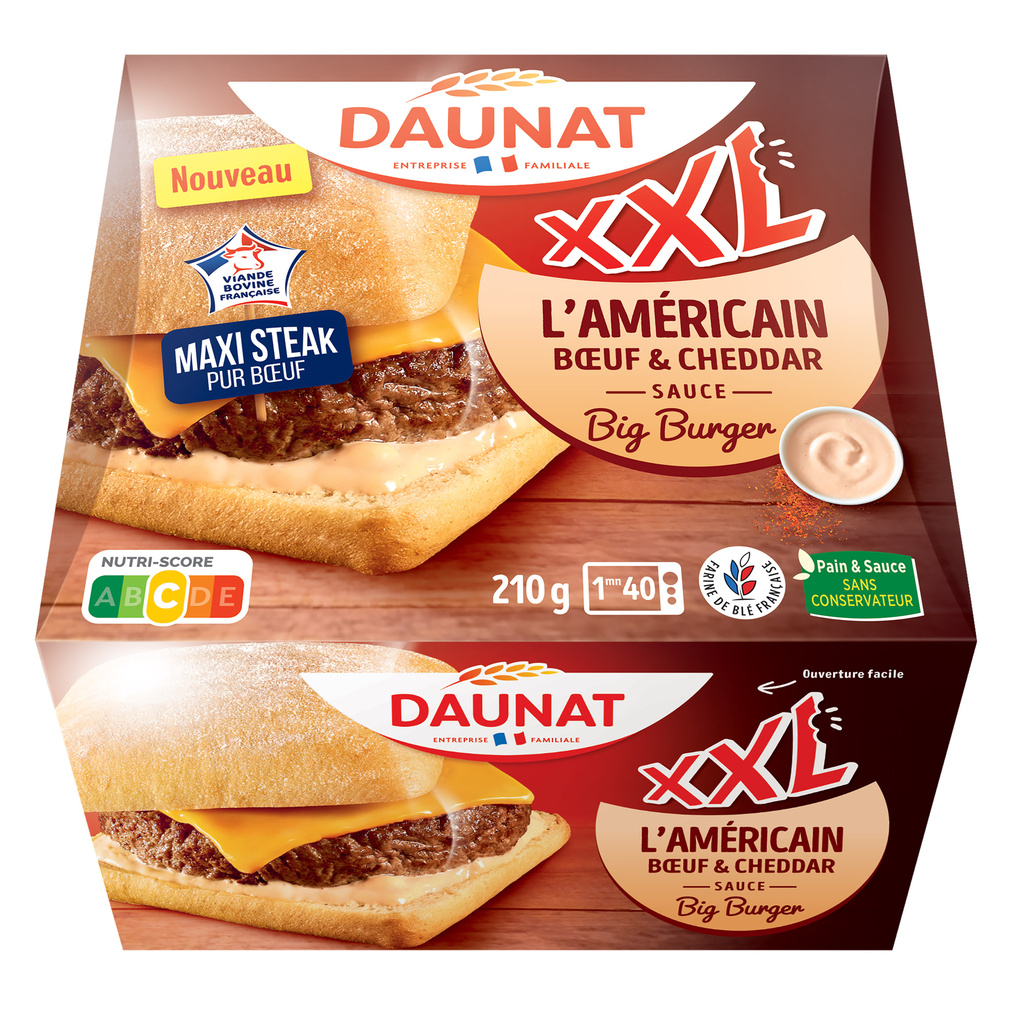 BURGER XXL L'AMERICAIN BOEUF CHEDDAR SAUCE BIG BURGER - VBF-210G DAUNAT