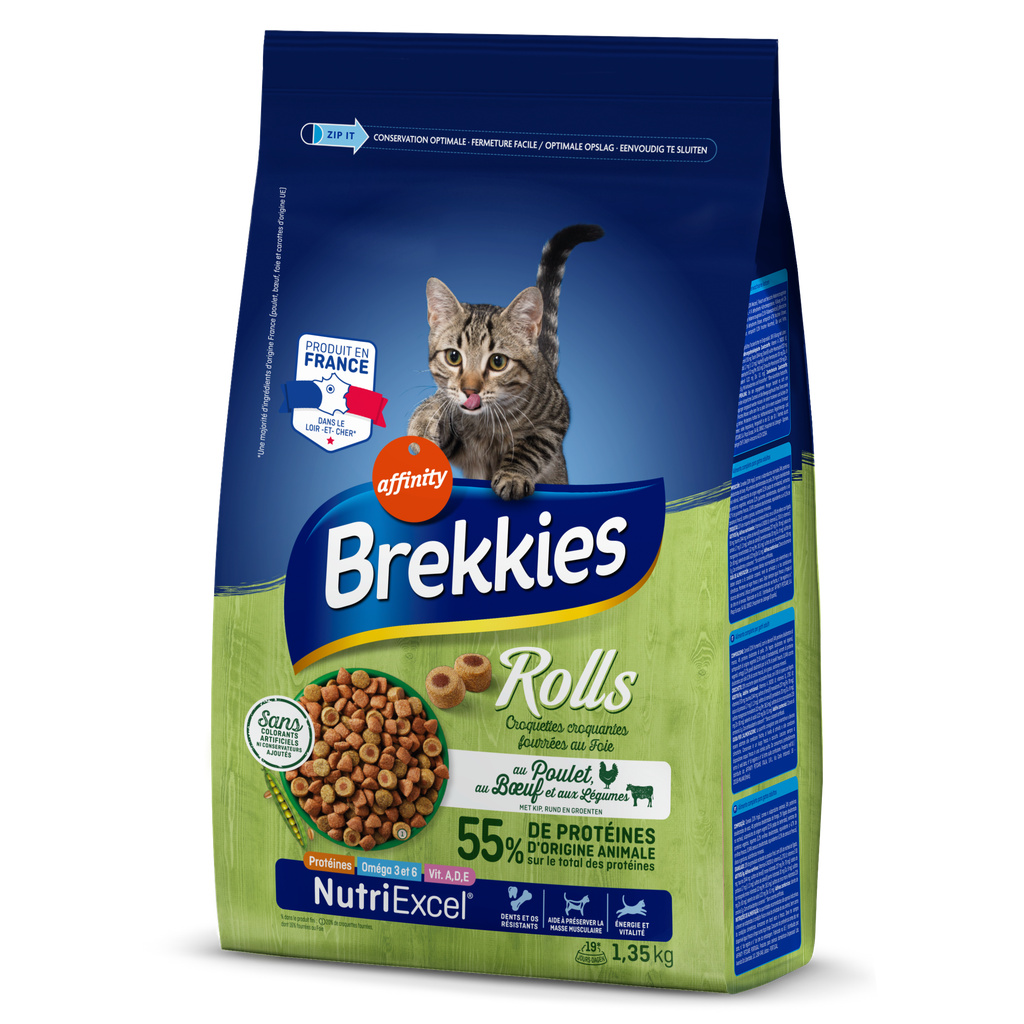 BREKKIES Cat Kibble Rolls Liver 1.35 kg