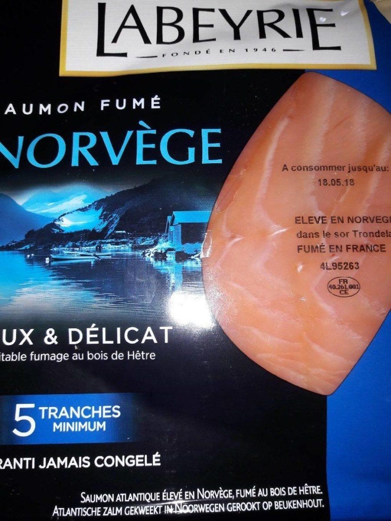  SAUMON ATLANTIQUE DE NORVEGE FUME AU BOIS DE HETRE 5 TRANCHES 190G