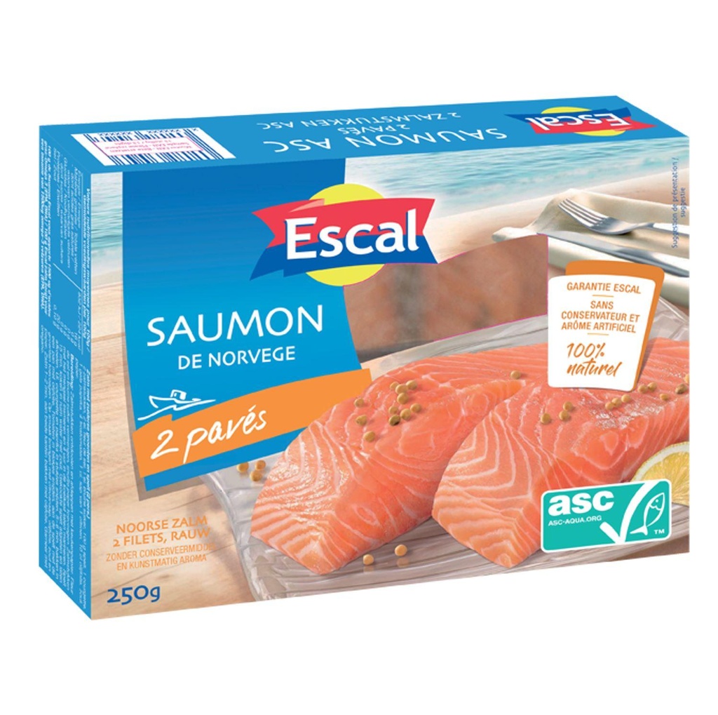 2 Pavés de saumon ASC, crus, sans peau, sans arêtes*, surgelés, 250g