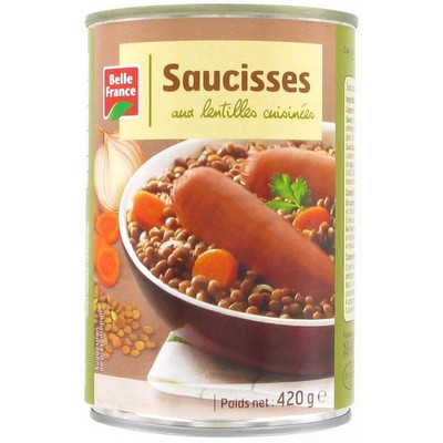 SAUCISSE AUX LENTILLES CUISINEES BF BOITE 1/2 420G