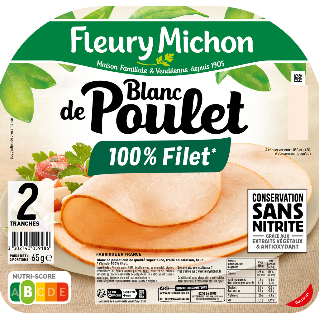 2 tr. Blanc de POULET Conservation Sans Nitrite