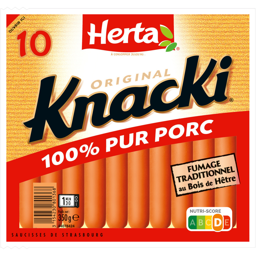 HERTA KNACKI ORIGINAL Saucisses 100% Porc x10 - 350g