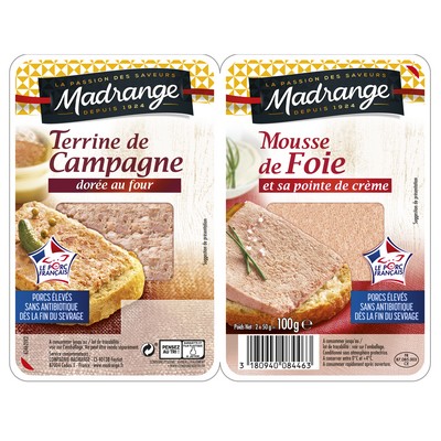 TERRINE DE CAMPAGNE DOREE AU FOUR ET MOUSSE DE FOIE ET SA POINTE DE CREME VPF  2X50G  MADRANGE