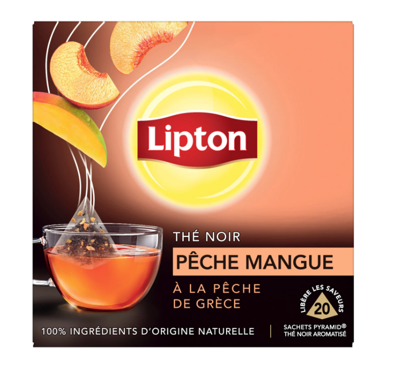 Lipton Thé Noir Pêche de Grèce et mangue 20 Sachets Pyramid®