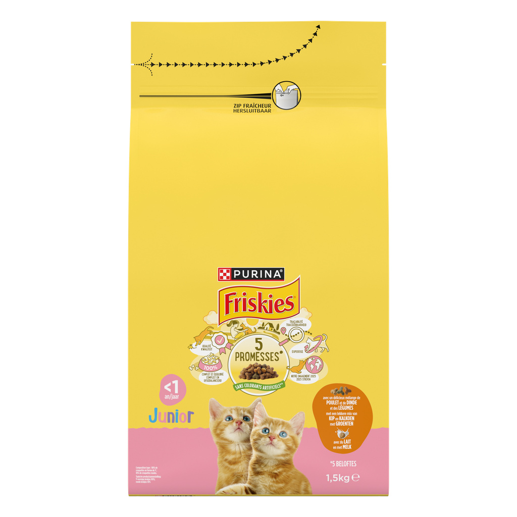 FRISKIES Junior au Poulet, au Lait et Légumes - 1.5 KG - Croquettes pour chaton