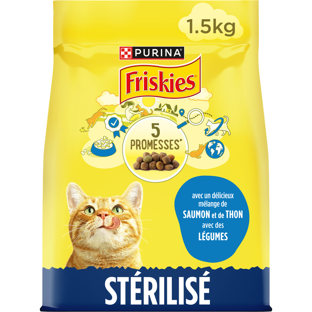 FRISKIES Chats Stérilisés Au Saumon et aux Légumes - 1.5 KG - Croquettes pour chat adulte