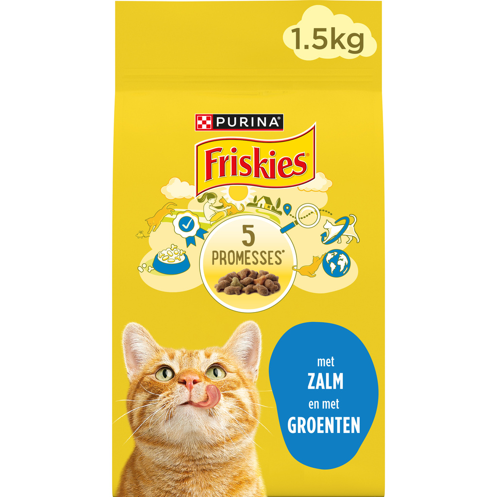 FRISKIES with Salmon and Vegetables - Dry Food for Adult Cats with Salmon and Vegetables - 1.5 KG