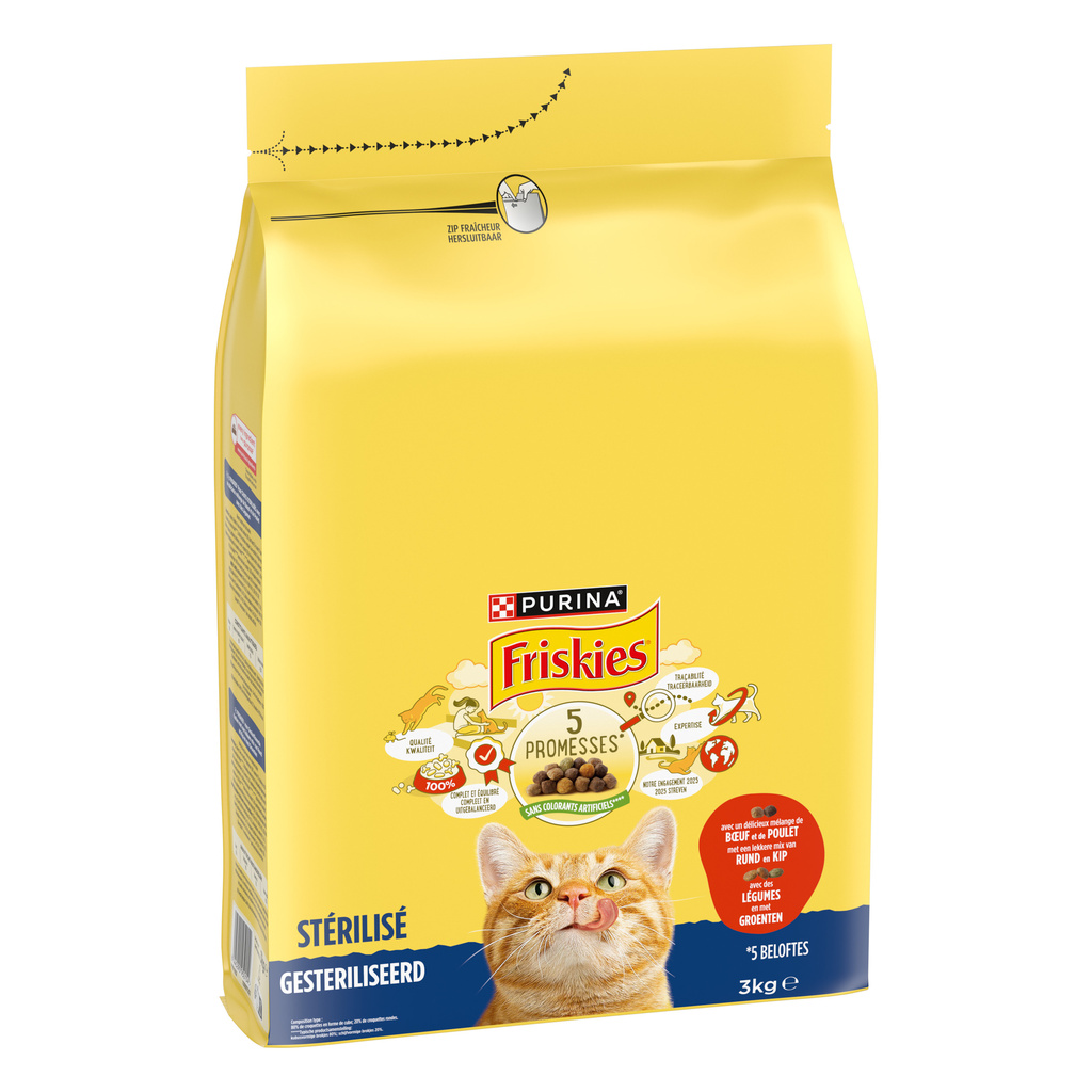FRISKIES Chat stérilisé Au Bœuf, Poulet et Légumes - 3 KG - Croquettes pour chat adulte