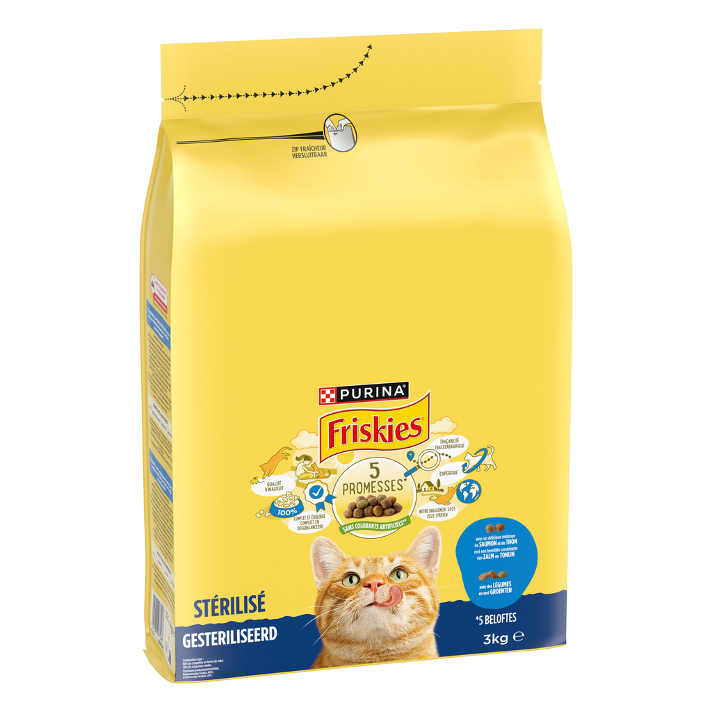 FRISKIES Chats Stérilisés Au Saumon et aux Légumes - 3 KG - Croquettes pour chat adulte