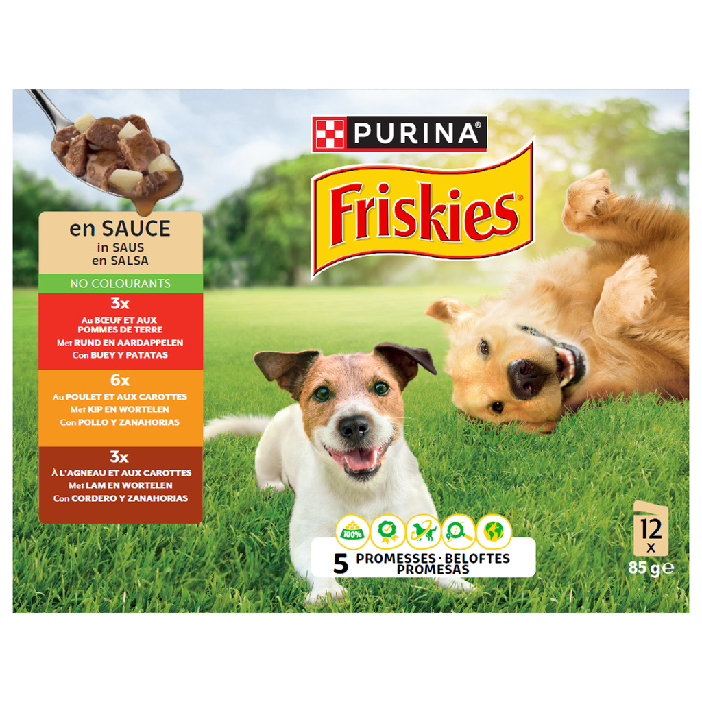 FRISKIES aux Viandes et Légumes en Sauce - 12 x 85 g - Boîtes pour chiens adultes