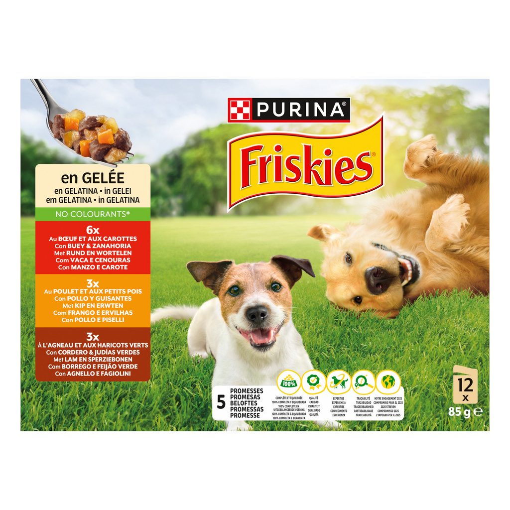 FRISKIES aux Viandes et Légumes en Gelée - 12 x 85 g - Boîtes pour chiens adultes