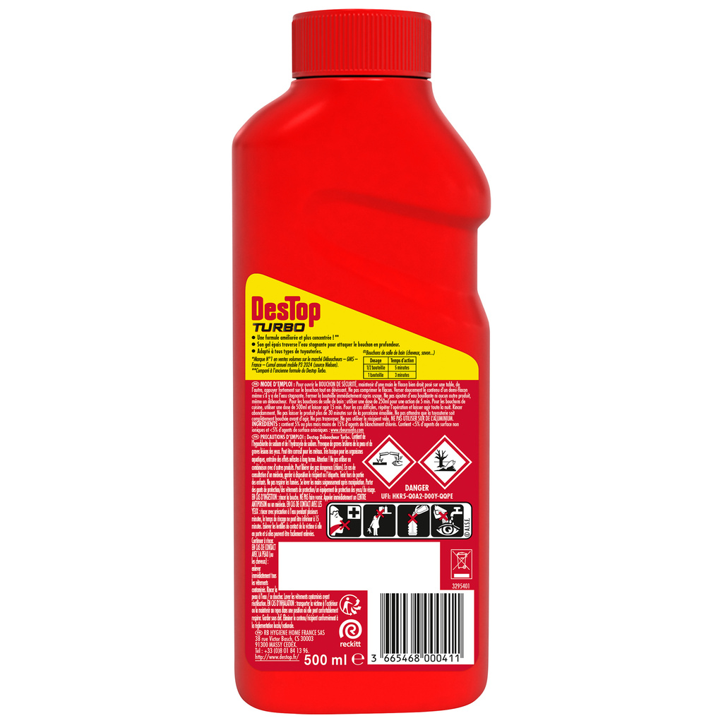 DESTOP Déboucheur Gel Turbo 5 min Javel - 2 doses - 500ml