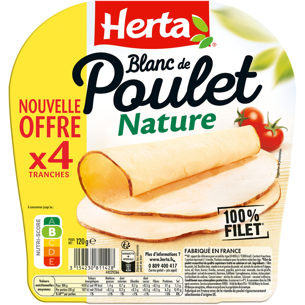 HERTA Blanc Poulet Nature x4 -120g