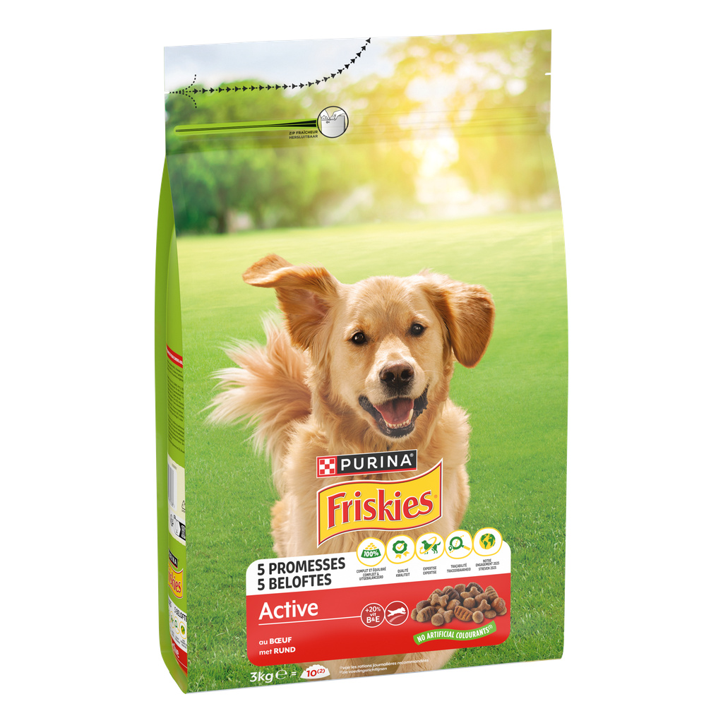 FRISKIES Active : au Bœuf - 3 KG -  Croquettes pour chien adulte