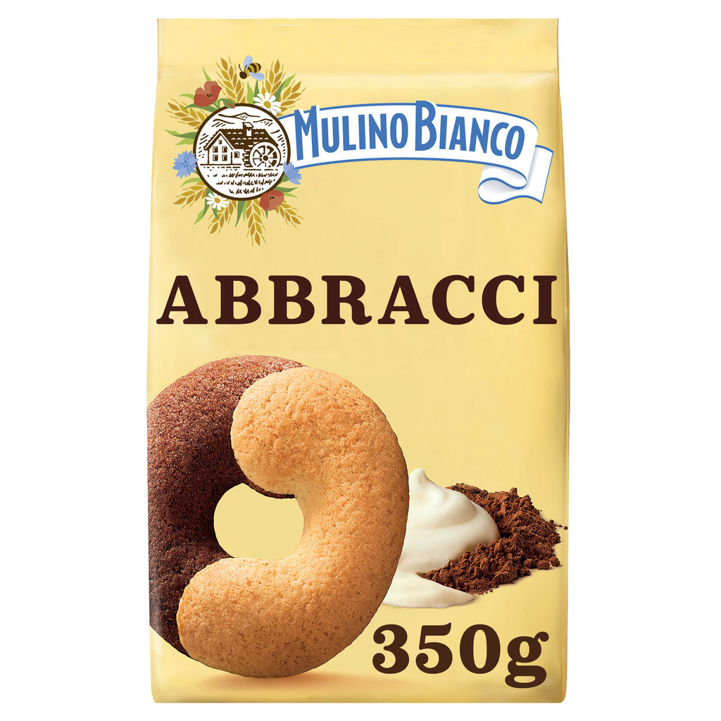 MULINO BIANCO ABBRACCI COCOA AND CREAM BISCUITS 350G