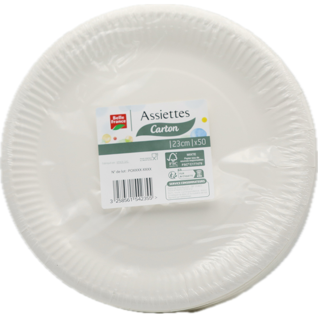 Assiettes Carton Blanc 23 cm x50 Belle France