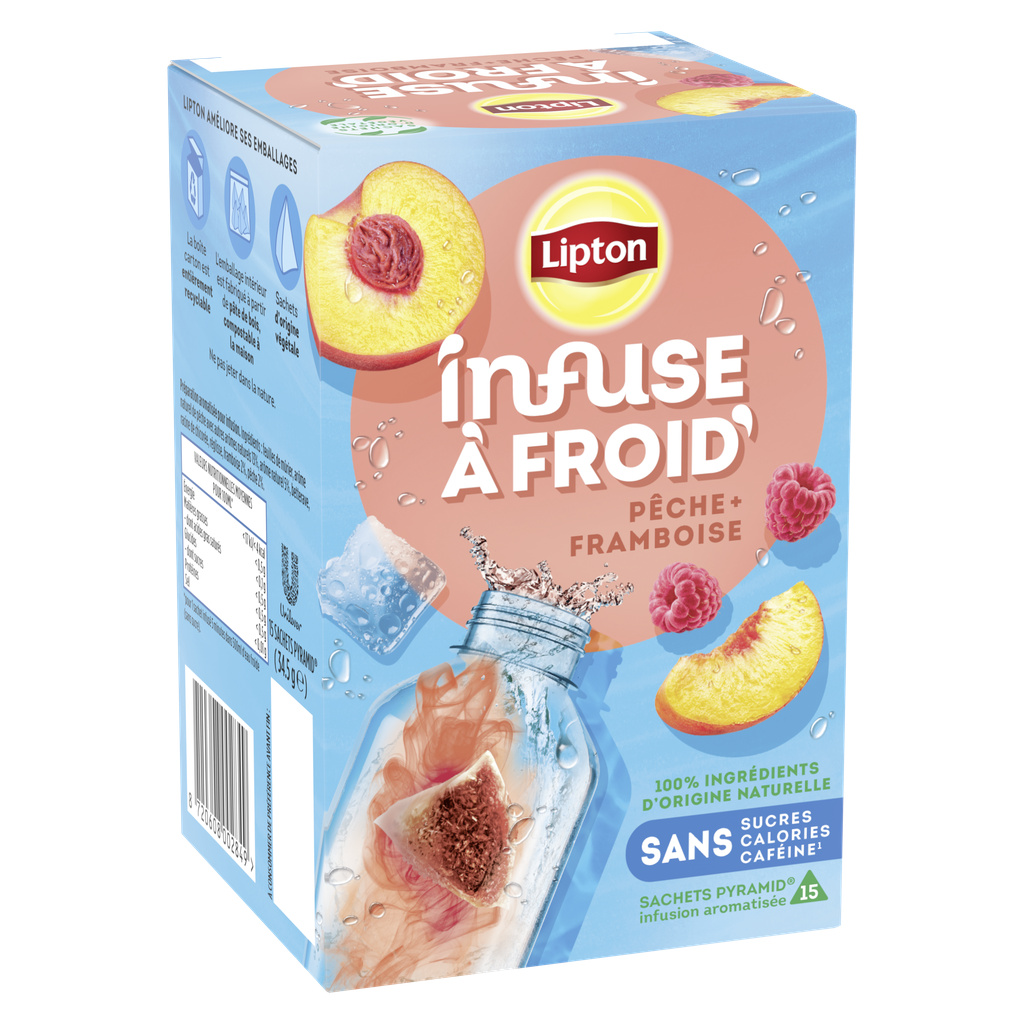 Lipton Infuse à Froid Pêche Framboise 15 Sachets Pyramid