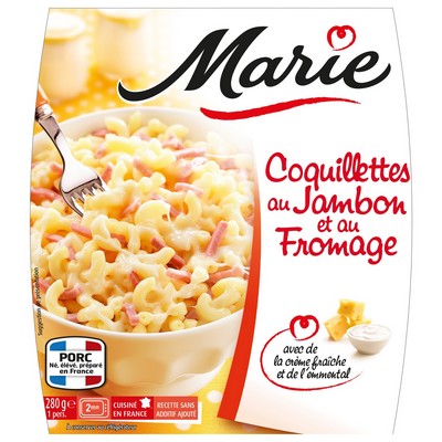 Coquillettes au jambon et au fromage, crème fraîche et emmental 280g MARIE
