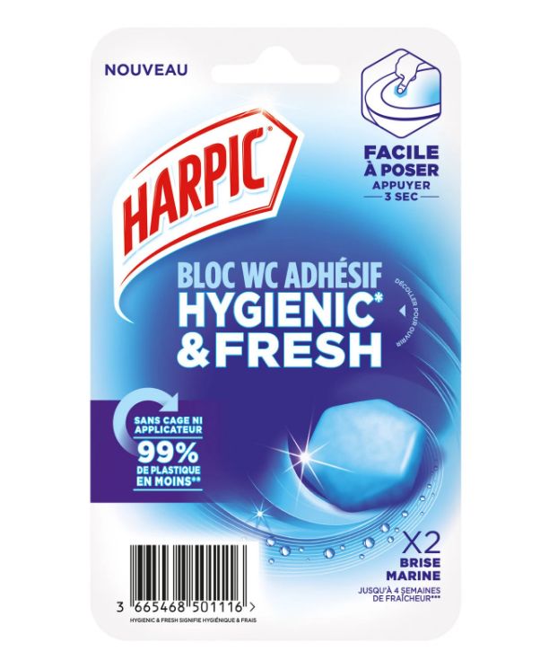 HARPIC Bloc WC adhésif Hygienic & Fresh Brise Marine x2