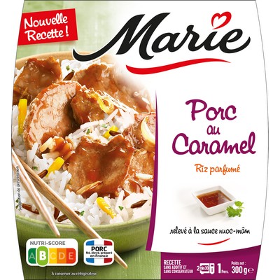 Porc au caramel, riz parfumé à la sauce soja 300g MARIE