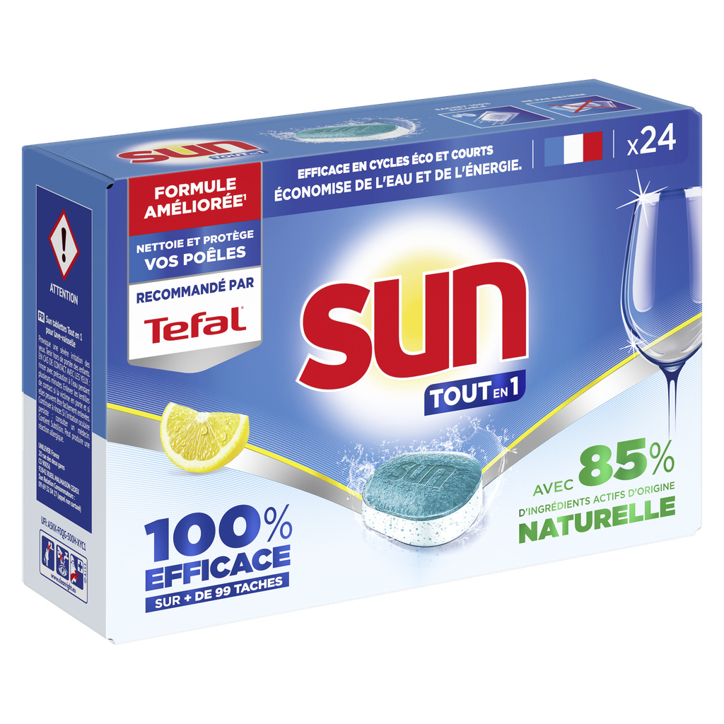 Sun Pastilles Lave-Vaisselle Tout en 1 Citron Ecolabel 24 Lavages