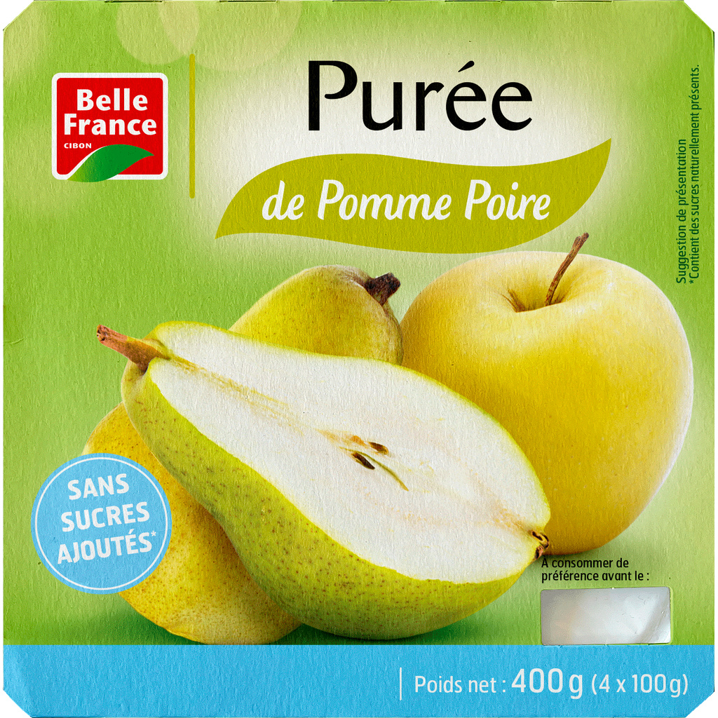 PUREE POMME POIRE SS SUCRE AJOUT BF POT 4 X 100 G