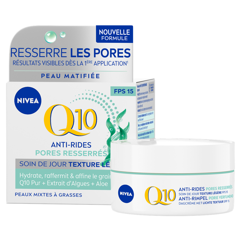 NIVEA Q10 Anti-Wrinkle Day Cream for Combination Skin Tightened Pores SPF 15 50ml Jar