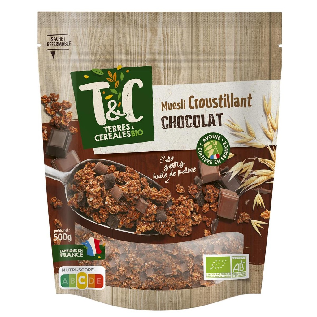 500g Organic Crunchy Chocolate Muesli Terres & Céréales