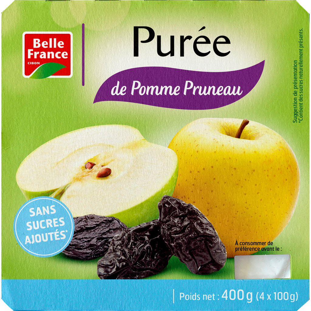 Apple Prune Puree No Added Sugar Belle France 4 x 100g