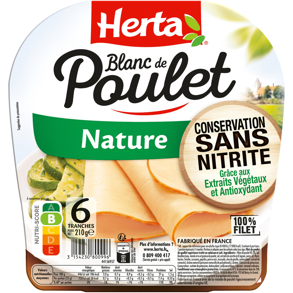 HERTA Blanc Poulet Nature conservation sans nitrite x6 -210g