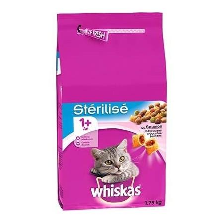 WHISKAS Croquettes au saumon pour chat adulte stérilisé 1,75kg