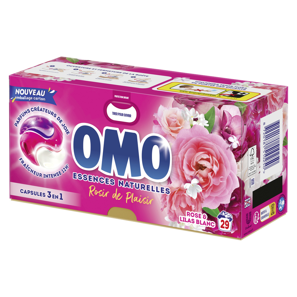 Omo Capsules Lessive 3-en-1 Rose & Lilas Blanc 29 Lavages