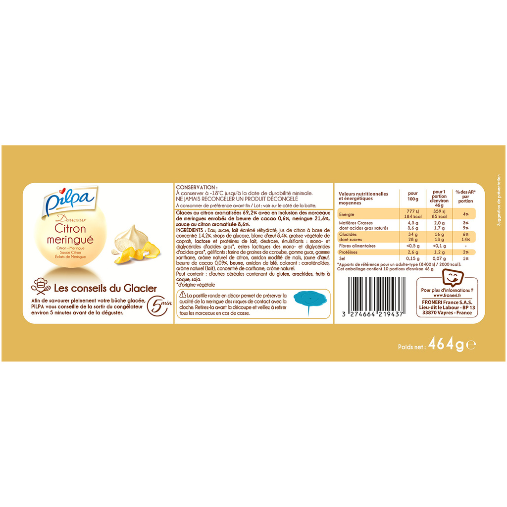 Pilpa Bûche Douceur Citron Meringue