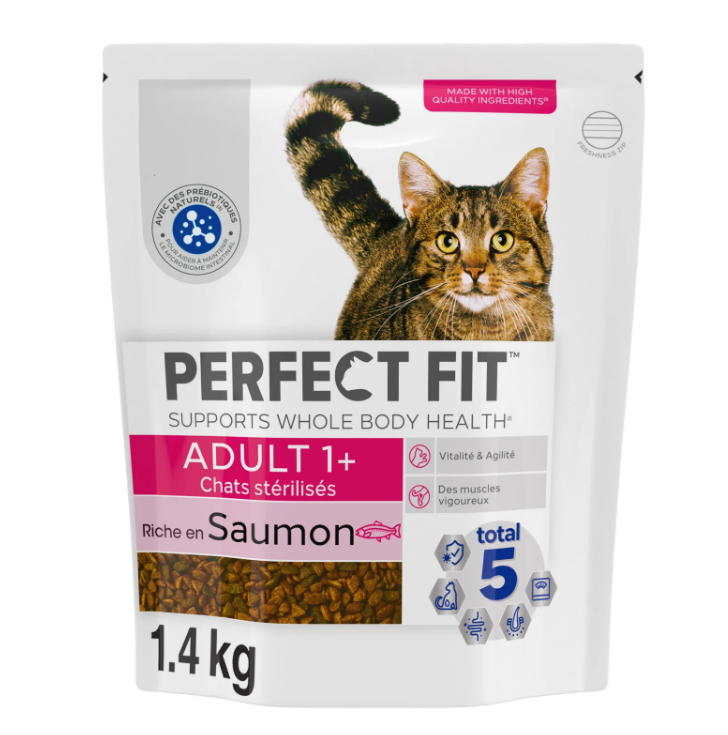 PERFECT FIT ADULT 1+ Croquettes Riche en Saumon frais chat adulte stérilisé 1,4kg