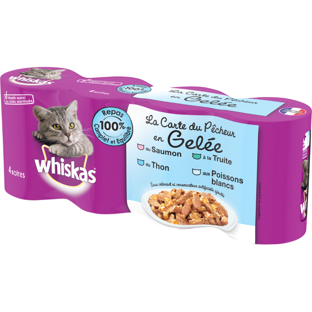 WHISKAS Fisherman’s Choice Poissons en Gelée pour Chats 4x400g