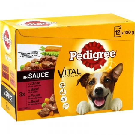PEDIGREE Sachets Fraîcheur en sauce 4 variétés pour chien 12x100g