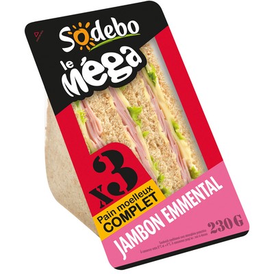 SODEBO MEGA CLUB SANDWICH 230G HAM & EMMENTAL